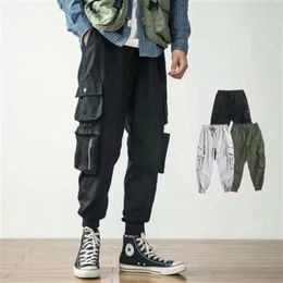 ZK Harajuku hommes hors fermeture éclair blanc Cargo pantalon 2019 Hip Hop Multi poches Baggy Harem survêtement pantalon mâle décontracté Streetwear pantalon