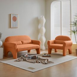 ZK20 2 -delige set sofa bank, moderne teddy fabric loveseat accent stoel voor woonkamer