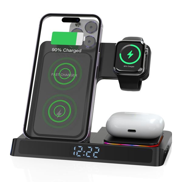 ZK20 22W Charge rapide 4 en 1 horloge pliante TWS Stand pour Apple 14 portable montre le chargeur sans fil