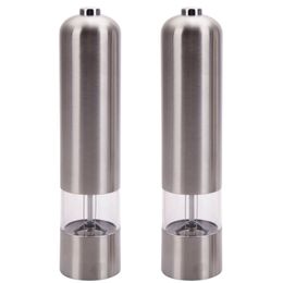 ZK20 2pcs Stainless Steel Electric Automatic Pepper Mills Salt Grinder Silver