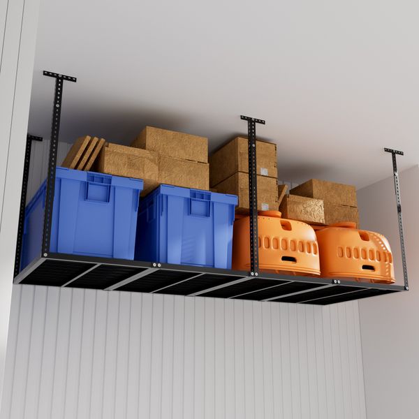 Rack de almacenamiento de garaje superior ZK20 3x8, rejillas de almacenamiento de techo ajustable de servicio pesado, capacidad de peso de 750 libras, negro
