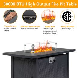 ZK20 43-inch Fire Table 50000 Btu gasfirepit met vulkanische steen zwart