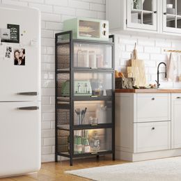 Armoire de rangement multifonctionnelle à 5 couches ZK20 avec porte d'armoire, rack de pain de cuisine, armoire de rangement de garde-manger, porte-alignement à micro-ondes, étude, salon, chambre à coucher