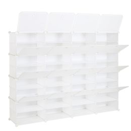 ZK20 8-Tier Portable 64 Pair Shoe Rack Organizer 32 Grids Tower Shelf Storage Cabinet Stand Expandable for Heels, Boots, Slippers, White