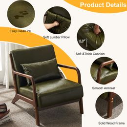ZK20 80*65*73cm Single Seat B Style Backrest Without Buckle With Pillow PU Walnut Oak Armrests Indoor Leisure Chair Dark Green