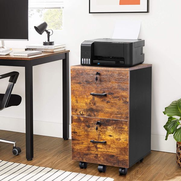 ZK20 Black and Brown with Wheels Density Board with Triamine 2 Drawers Wooden Casting Cabinet pour A4 + Lettre avec fichiers étiquetés