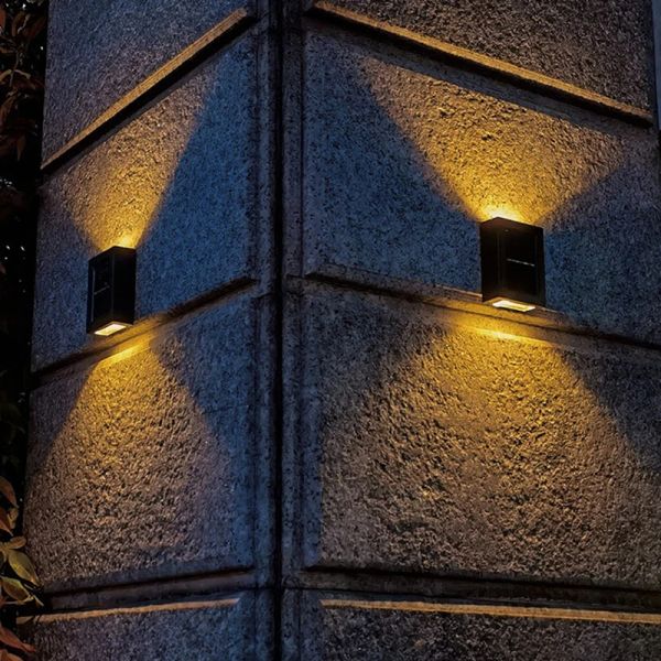 ZK20 Noir Moderne Panneau Solaire 2LED Wall Street LED Lumière Puissance Jardin Éclairage Extérieur Lampe Murale Étanche Lumière Haut Et Bas Pack de 2