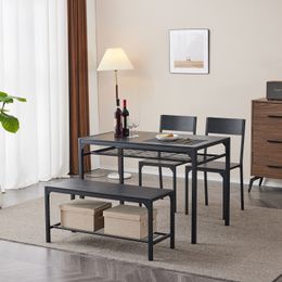 Table à manger ZK20 Ensemble pour 4, table de cuisine avec 2 chaises et un banc, 4 pièces pour petit espace, appartement de pub à barre de cuisine à la maison, noir