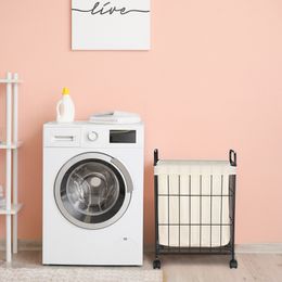 Canasta de lavandería de lavandería Zk20 con ruedas, manija y bolsa de revestimiento extraíble fácil de ensamblar