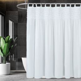 ZK20 Farmhouse Ruffle Shower Curtain Girly Fabric Bathroom Curtain 72''x72'' White