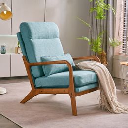 ZK20 High Back Back Solid Wood Backrest Backrest Iron Frame Linen Silla de ocio interior TEAL