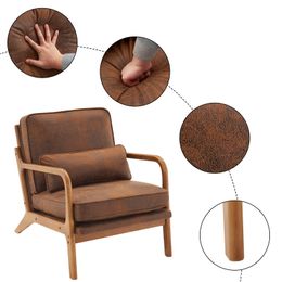 ZK20 eiken armleuning eiken gestoffeerde single lounge stoel indoor lounge stoel oranje