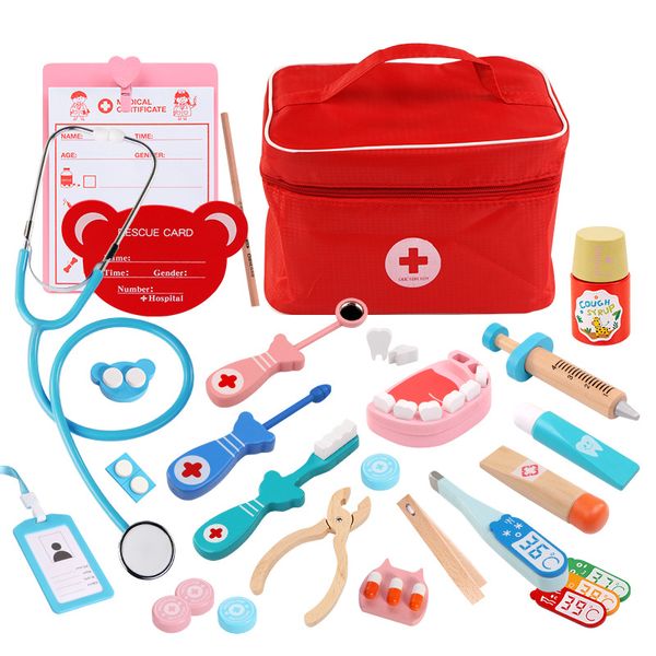 ZK20 Otros accesorios kit de doctor para niños, pretender jugar juguetes dentistas para niños, kit de doctor de juguetes de madera de 23 piezas con estetoscopio realista y bolso a mano