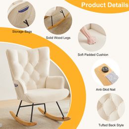 La guardería de la silla de mecedora Zk20, el rockero de planeador tapizado con respaldo alto, elegante sillón de acento moderno reclinable para la habitación de la sala de estar, marfil
