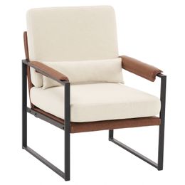 ZK20 Single Iron Frame Chair Soft Cover Beige Brown Honeycomb Leather Armrest Frame Indoor Leisure Chair