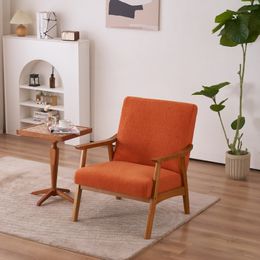 ZK20 vaste houten armleuning Teddy Velvet Simple Single Indoor Lounge stoel rugleuning verbrand oranje