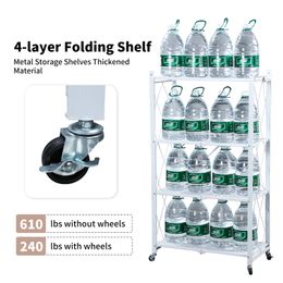 ZK20 Tier White Heavy Duty Foldable Metal Organizer Shelves with Wheels