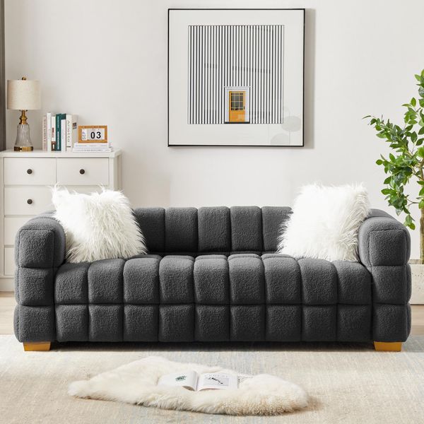 Sofa rectangulaire en velours en peluche carré de largeur zk20, 2 oreillers
