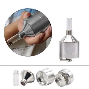 ZL0446 Accessoires pour fumeurs Entonnoir en métal en aluminium Moulin manuel 44mm Broyeur d'herbes avec Snuff Snorter Bouteille en verre Poudre Spice Press Crusher Tabacco Food Grinders