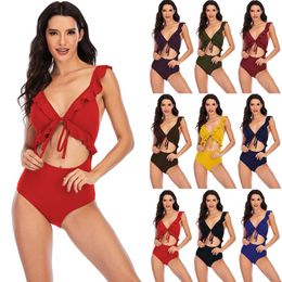 Sexy Set 2XL Vrouwen Solid Color Flash Cutout Tie Multicolor One-Piece Badpak Dame Bikini Vrouwelijke Biquini Girl Summer Beach Swimming ZL0483