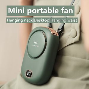 ZL0519 Party Favor Hanging Neck Fan Mini Handheld USB Desktop Mute Portable Recargable Manos libres 3 Gears Carga USB Ventiladores sin aspas Pantalla de alimentación Refrigeración móvil