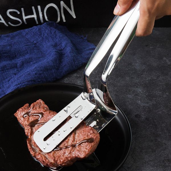 ZL1133 Pince à spatule à steak de poisson 2 en 1 en acier inoxydable: Ustensile de cuisine épaissi, allongé et pelle à fuite