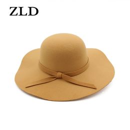 ZLD simple Vintage Rétro Enfants Enfant Fille Chapeaux Fedora laine Feutre Écrasable Large Bord Cloche Floppy Sun Beach Cap Y200714