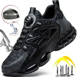 Zlmy bouton rotatif Chaussures de sécurité Men Hommes en acier Toe Sneaker Air Cushion Work Man Puncture Proof Boots Protective 231225