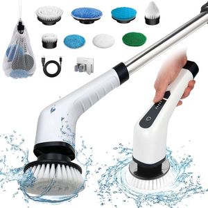 ZLPMARY Épurateur électrique sans fil pour baignoire, 8 têtes de perçage remplaçables, brosse de nettoyage de douche avec poignée réglable pour salle de bain, carrelage