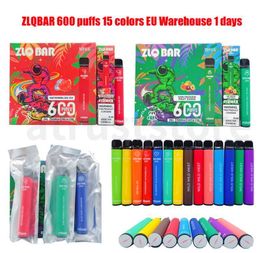 ZLQBAR 600 bouffées de cigarettes électroniques 550mah 2ml 0% 2% Vape jetable autorisée 15 saveurs Vape Vapes Razz Bar anglais