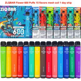 ZLQBAR 600 bouffées E cigarettes 550mah 2ml 0% 2% Vape jetable autorisée 15 saveurs Vape