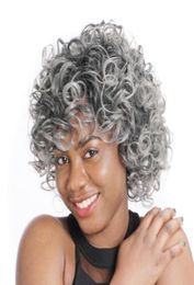 ZM Newstyle 12quot Short Afro Wigs Synthétique mixte oimbre gris perruque bouclée coque