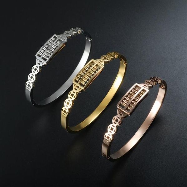 ZMFashion-brazaletes de ábaco chino Vintage, cuentas de acero inoxidable chapadas en oro, pulseras deslizantes, joyería para mujeres y hombres, regalos Ba198c
