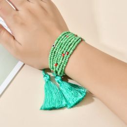 Zmzy New Bohemian Bijoux Bracelets élastiques multicouches Bracelets Bangles Tassel Miyuki Berons charme Bracelet Femme