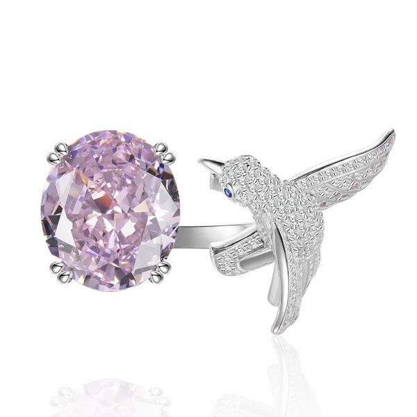 Zoca Fashion Womens 925 argent sterling rose rose en cristal anneaux Animal Bird Hummingbirds Ring Wedding Boho Jewelry Gift 240403