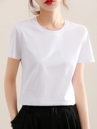 Zoscept-summer Casual vaste kleur merceriseerde katoen t-shirts vrouwen 100% katoen basisthirt vrouwelijke tops Koreaanse tees 240522