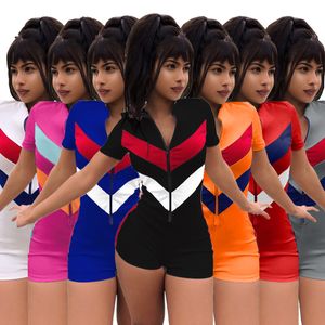 Dames Jumpsuits Sexy Rits Playsuit Korte Mouw Patchwork Kleur Shorts Rompert Casual Black Blue White Jumpsuit Romper