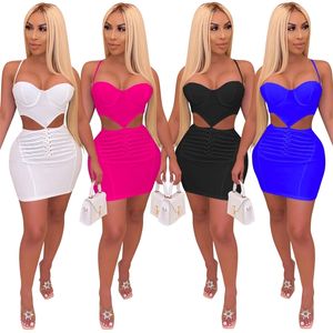 ZOCTUO V-NECK Clubjurken voor vrouwen Hollow Out Riem Solid Sexy Bodycon Mini Dress Party Backless Dresses Clubwear 210302