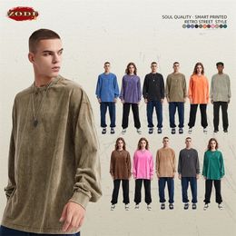ZODF Retro Men à manches longues Coton T-shirt Unisexe lâche 250gsm T-T-T-T-T-T-Tops Brand Streetwears Hy0394 240409