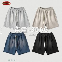 ZODF trendy lente zomer 300GSM shorts voor mannen unisex retro losse rand aap gewassen korte broek streetwears HY0784 240424