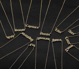 Collar de constelaciones de letras del zodiaco Collar para mujeres Hombres de acero inoxidable Virgo Libra Scorpio Sagitarius Caderas de regalo de cumpleaños7302994