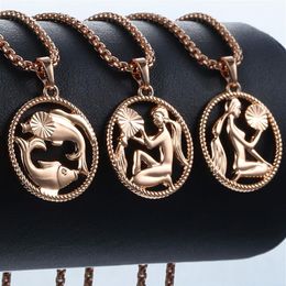 Signe du zodiaque 12 Constellation pendentif collier pour femmes hommes 585 or Rose femmes collier hommes chaîne cadeau bijoux de mode GPM212893