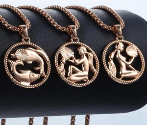 Signe du zodiaque 12 Constellation Pendant Collier For Women Men 585 Rose Gold Womens Collier Mens Chain Gift Bijoux de mode GPM218619995