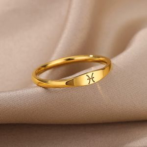 Sterrenbeeld Ringen Voor Vrouwen Rvs Goud Kleur Sterrenbeeld Vissen Ring Verjaardag Kerst Sieraden Gift Bijoux Femme