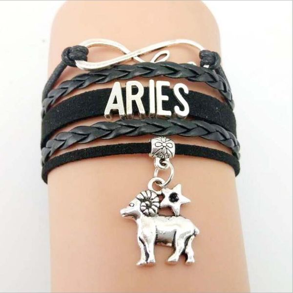 Signes du zodiaque Bracelets en cuir tressé 12 Constellations Gémeaux Capricorne Cancer Charmes Bracelet Bracelet Styles Vente en gros Usine directe