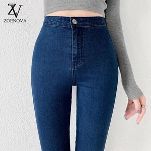 Jeans zoenova pour les femmes maigres hautes taille bleu gris noir élastique plus taille xxl super extensible pantalon crayon femelle 240320