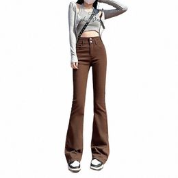 Zoenova coréen printemps mince pantalon évasé en forme de poire taille haute légèrement botte coupe jeans femmes fi polyvalent denim pantalon t4wu #