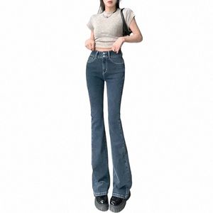 Zoenova Nouveau taille haute pour femmes Slim Summer Dr Bleu Gris Plus qu'une poche en fer à cheval Vintage Pantalon long Slim Jeans q7GV #