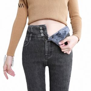 Zoenova Épais Veet Femmes Taille Haute Skinny Jeans 2023 Hiver Chaud Polaire Chaud Slim Stretch Dames Casual Denim Crayon Pantalon 52If #