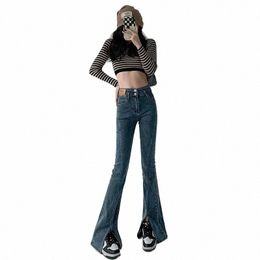 Zoenova Y2K Flare Jeans Vintage Taille Basse Tendance Pantalon Fendu Esthétique Streetwear Casual Pantalon Demin Femmes Coréen Jean 106cm M3fH #